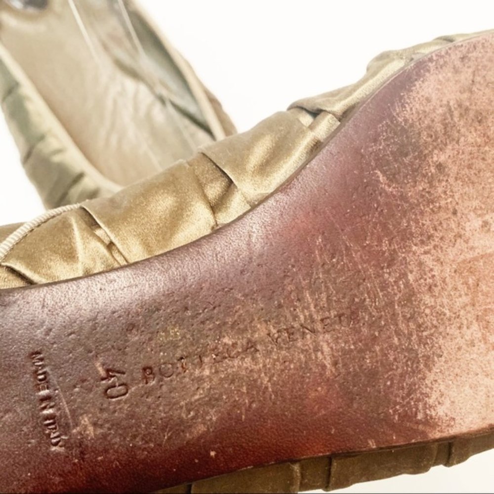 Bottega Veneta Square Toe Satin Flats Olive 40 - Picture 7 of 8